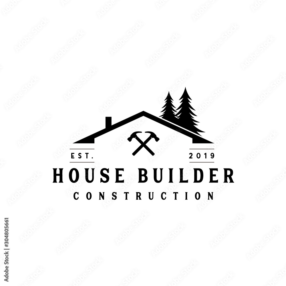 Clean vintage house builder logo template - vector