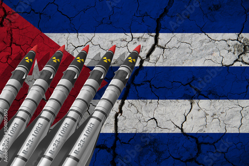 cuba Flag and Ballistic missiles on on the background texture. The concept of design solutions.