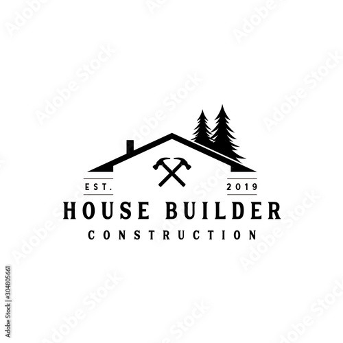 Clean vintage house builder logo template - vector