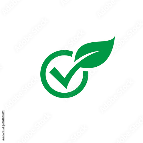 Check leaf icon logo vector, check wood logo vector, green check audit icon