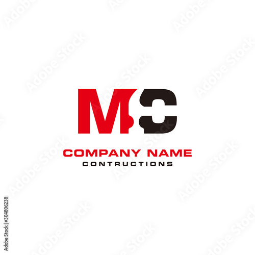 Initial MC constructions logo with hammer used negative space style vector