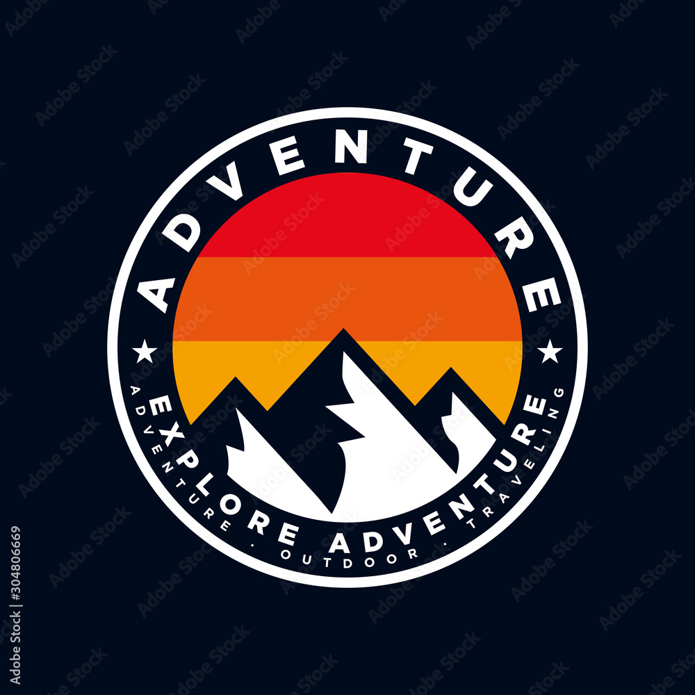 Badge Mountain logo design inspiration, Mountain illustration, outdoor adventure . Vector graphic print for t shirt and other uses. - Vector Badge Mountain logo design inspiration, Mountain illustration, outdoor adventure . Vector graphic print for t shirt and other uses. - Vector