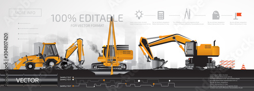 Heavy equipment, excavator and backhoe tractor.