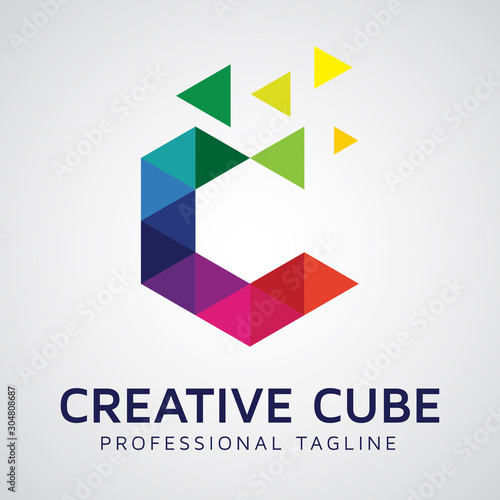 polygonal letter c logo template vector