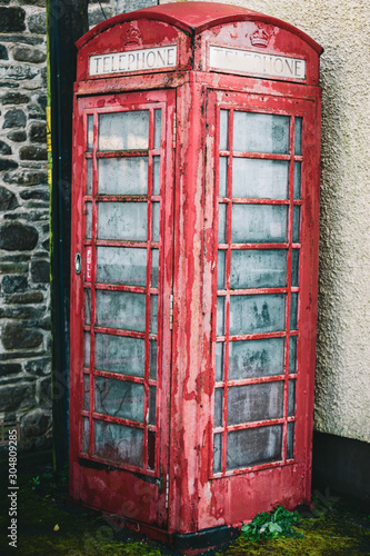 red telephone booth in myddfai wales photo