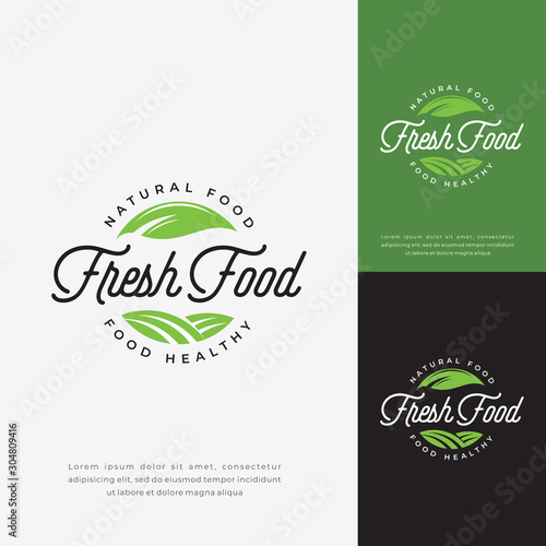 Fresh food logo. natural food logo, fresh restaurant icon badge logo template photo