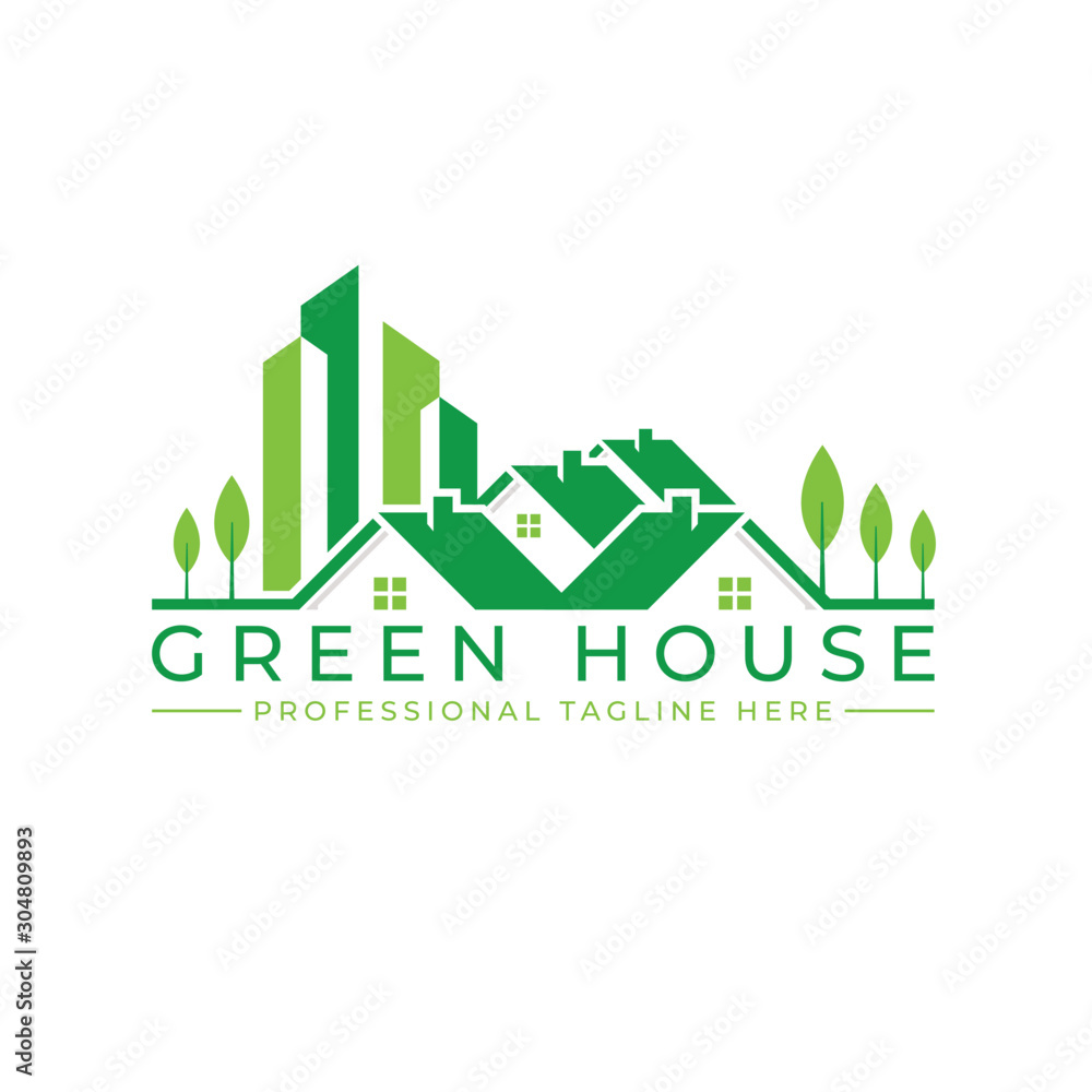 Green city logo, green house logo vector