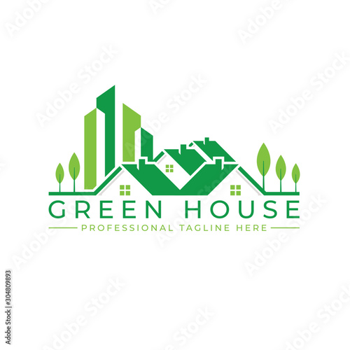 Green city logo, green house logo vector