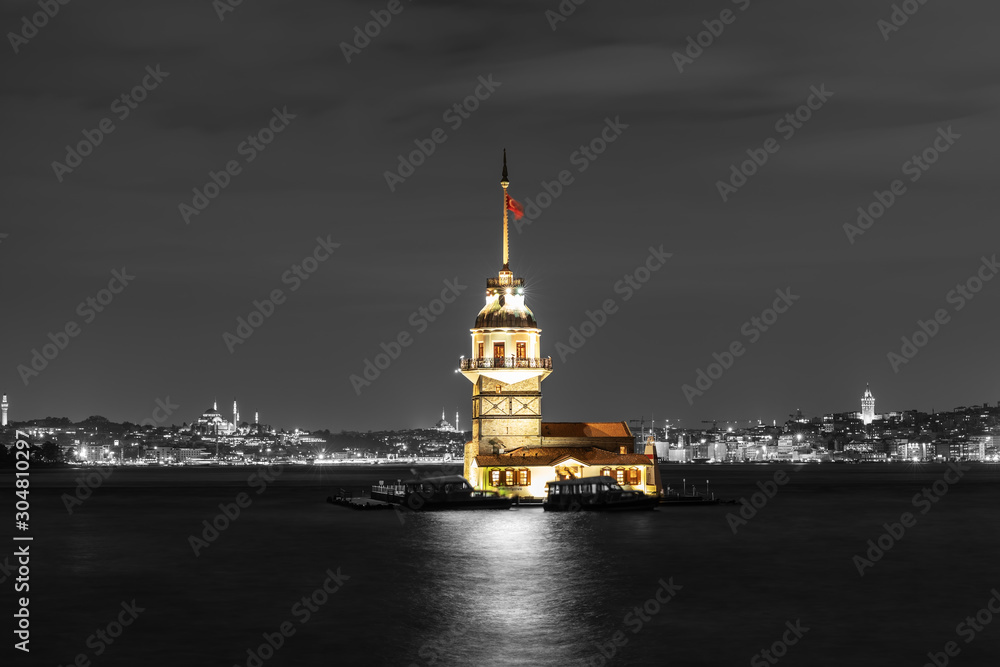 The Maiden's Tower of Istanbul, contrast night colors