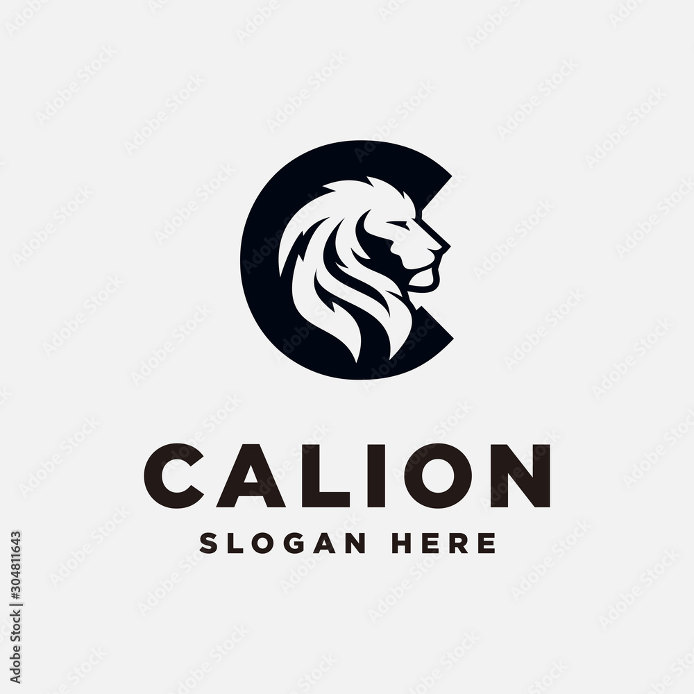 Lion head in letter C logo vector