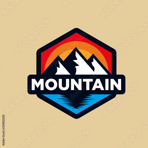 Badge Mountain logo design inspiration, Mountain illustration, outdoor adventure . Vector graphic print for t shirt and other uses. - Vector