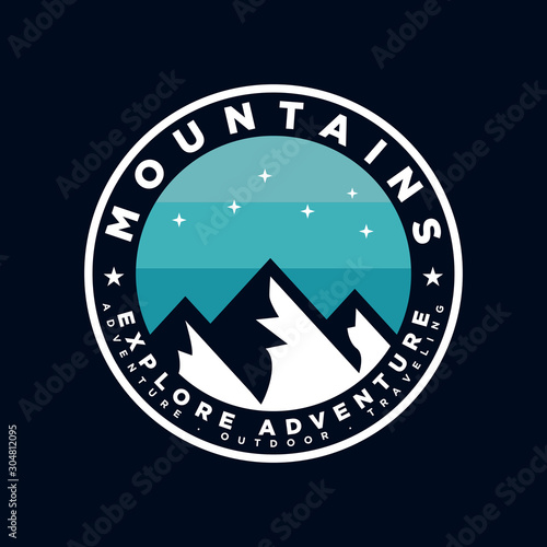 Badge Mountain logo design inspiration, Mountain illustration, outdoor adventure . Vector graphic print for t shirt and other uses. - Vector