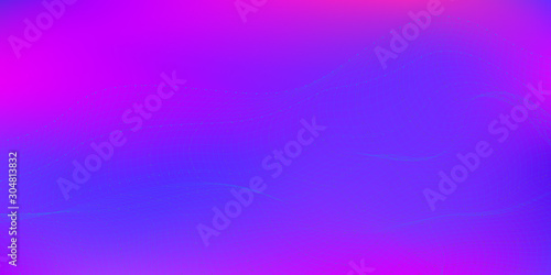 Abstract Digital Background. Pink, Indigo, Blue Waves. Glowing Dots, Network On A Gradient Background.