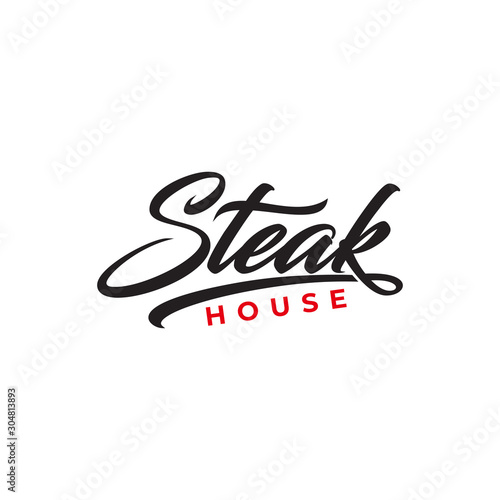 Lettering steak house restaurant logo vector, Steak house text slogan print with grunge texture for t shirt and other us. lettering slogan graphic vector illustration