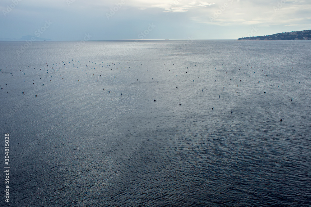 Beautiful seaview with Mussel Cultivation in the Gulf of Naples, Italy. Beautiful seaview with Mussel Cultivation in the Gulf of Naples, Italy.