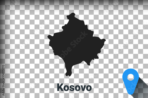 Map of Kosovo, black map on a transparent background. alpha channel transparency simulation in png. vector