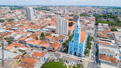 Aerial view of Franca city, mother church. Brazil. photo