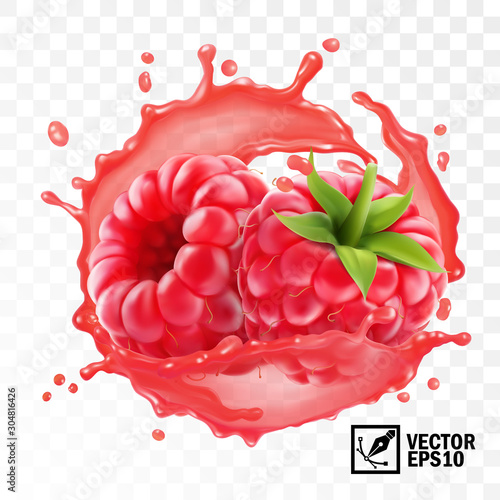 3d realistic transparent isolated vector, peeled raspberry fruit in a splash of juice with drops, edible handmade mesh