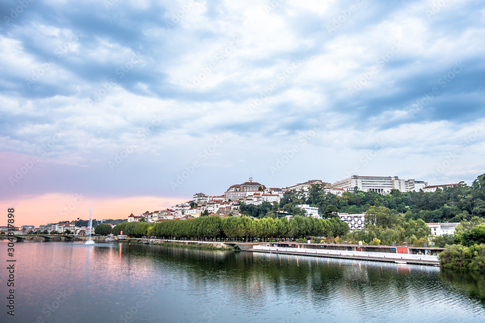 Cityscape view of Portugal town Coimbra in late afternoon