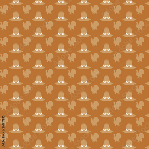 Pilgrim Hat and Turkey Icons Pattern Vector Background