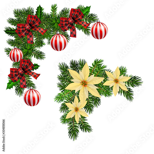 Christmas decorations with fir tree collection isolated