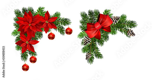 Christmas decorations with fir tree collection isolated