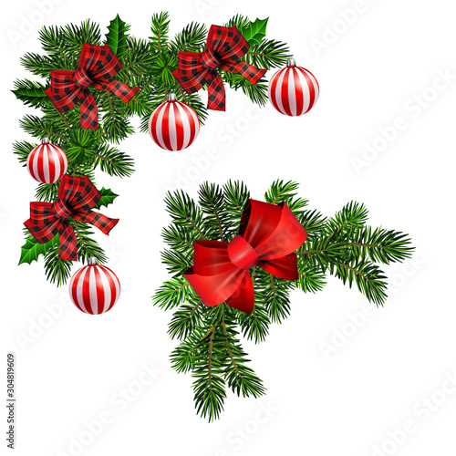 Christmas decorations with fir tree golden jingle bells