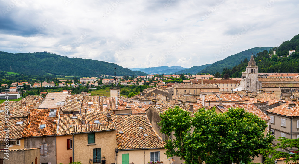 Scenic medieval town Sisteron in French Alps popular tourist destination in Provence, Alpes-de-Haute-Provence, France.
