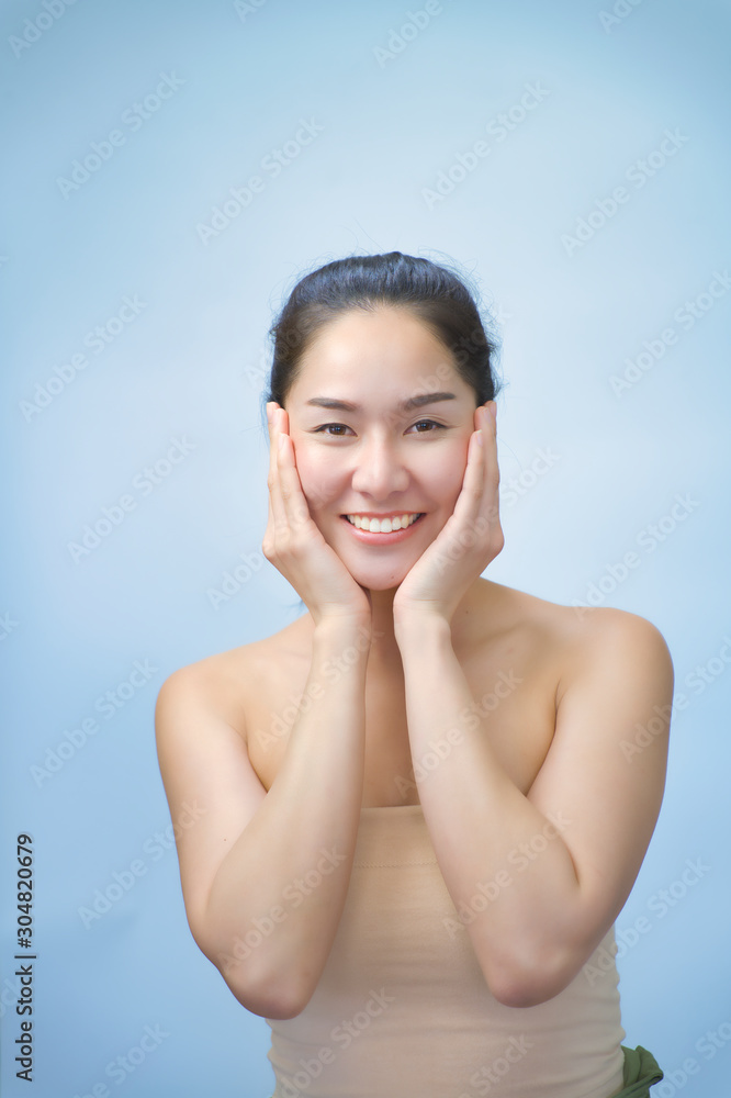 attractive asian woman skin care image on white background attractive asian woman skin care image on white background
