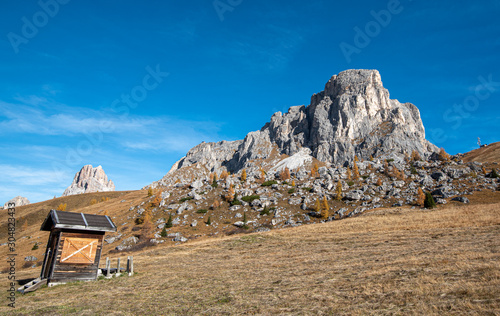 Mountain landscape at picturesque Passo Di Giau in the Alps of South Tyrol in Italy