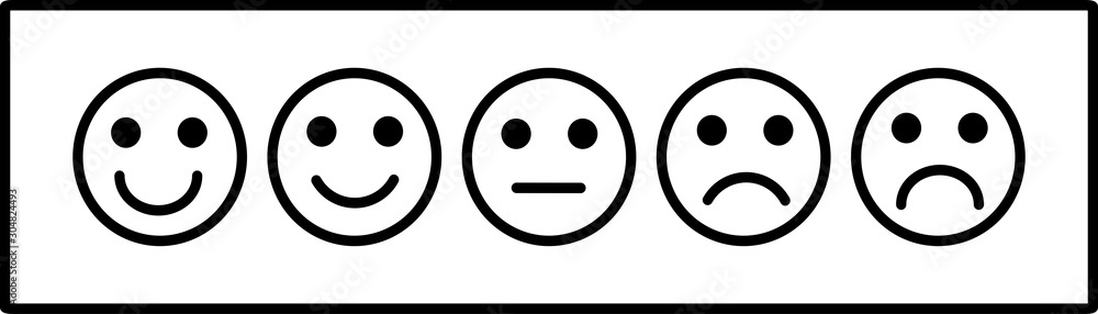 smiley face emoticons / emoji line art vector icons for apps and websites, Customer review, satisfaction, feedback, mood tracker