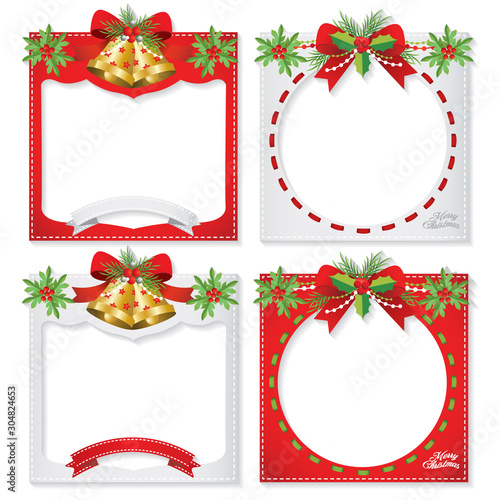 Set of a beatiful Christmas photo frame, border design element & decoration for new year,