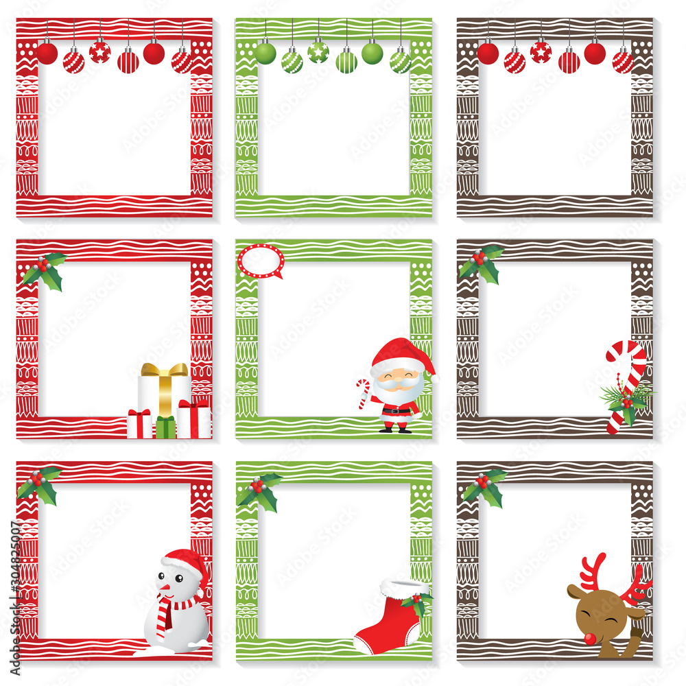 Set of Christmas photo frame vector Cartoon Design, Cute Christmas ...