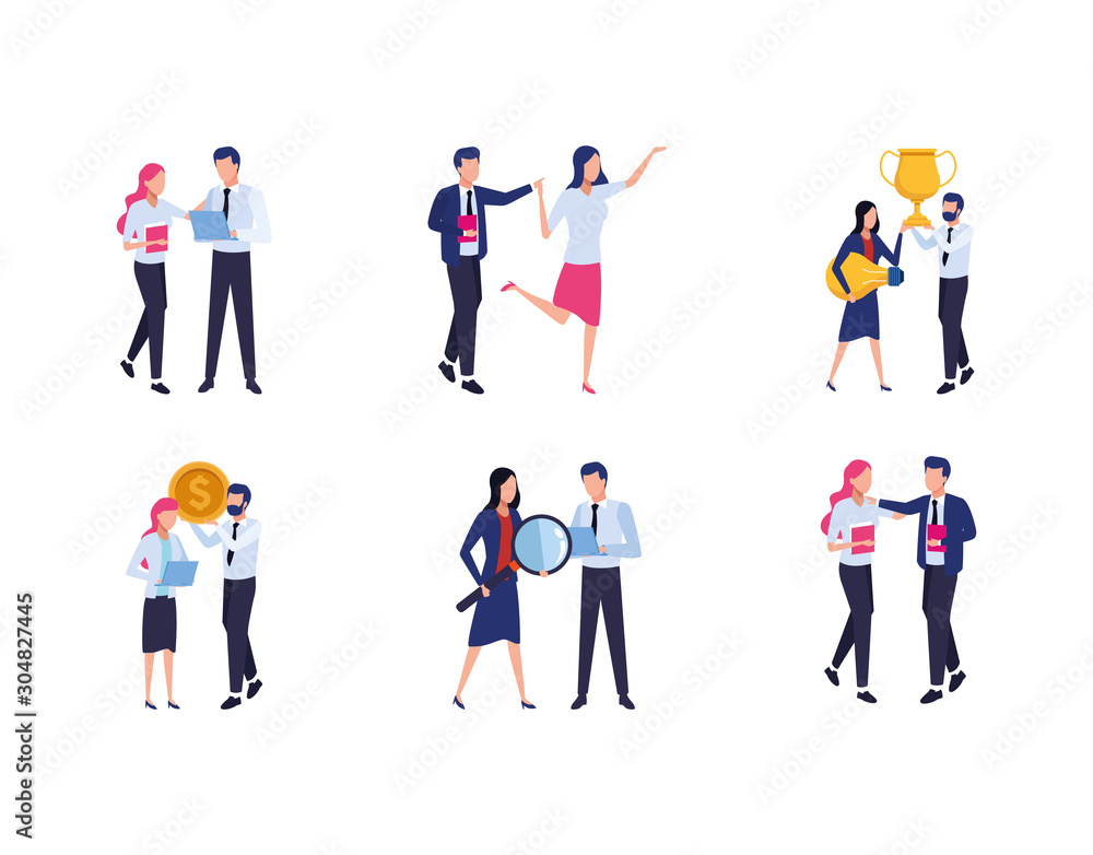 teamwork of business people icons set