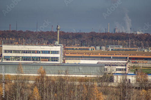 Factories in an industrial area among the forest