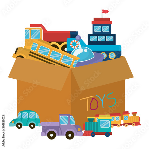 Isolated toys and box vector design