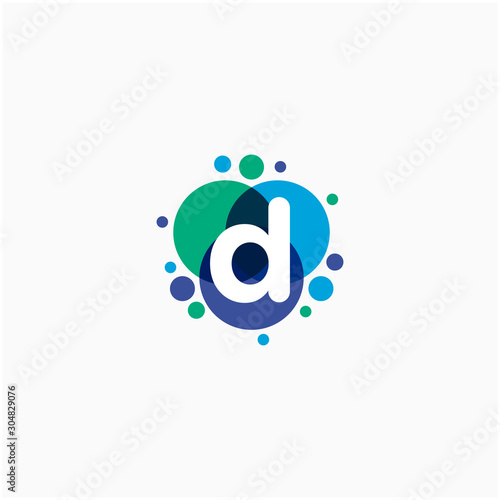 initial letter D with dot abstract logo designs. molecule Logo design , Lab Logo Design Element , Design Vector with Dots concept. - VECTOR