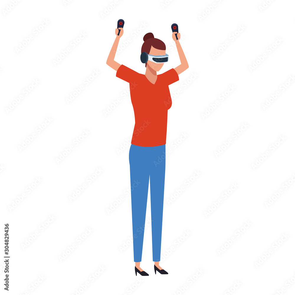 woman using technology of augmented reality vector design woman using technology of augmented reality vector design