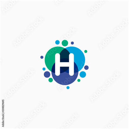 initial letter H with dot abstract logo designs. molecule Logo design , Lab Logo Design Element , Design Vector with Dots concept. - VECTOR
