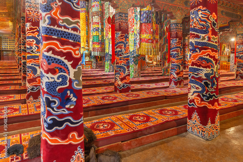 Interior of the main hall in Drepung Monastery near Lhasa, Tibet © tynrud