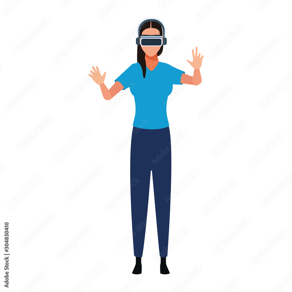 woman using technology of augmented reality vector design woman using technology of augmented reality vector design