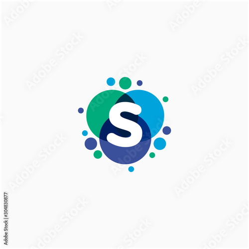 initial letter S with dot abstract logo designs. molecule Logo design , Lab Logo Design Element , Design Vector with Dots concept. - VECTOR