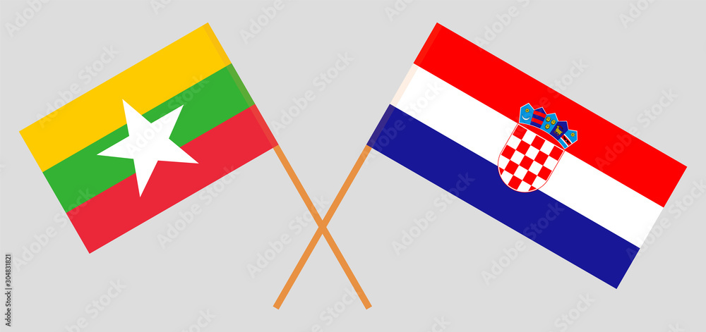 Crossed flags of Myanmar and Croatia