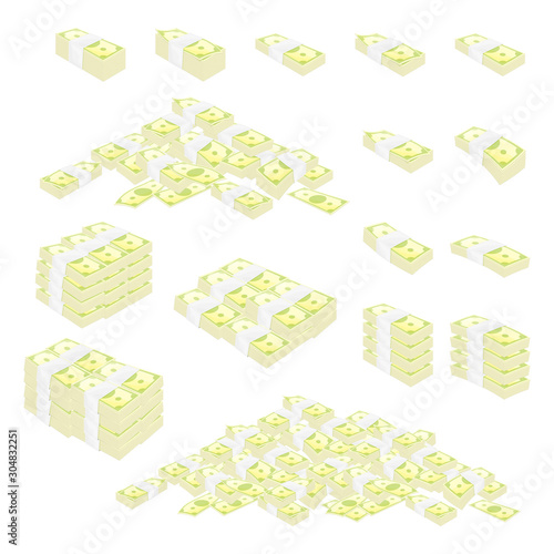 Money stacks set illustration. Vector.