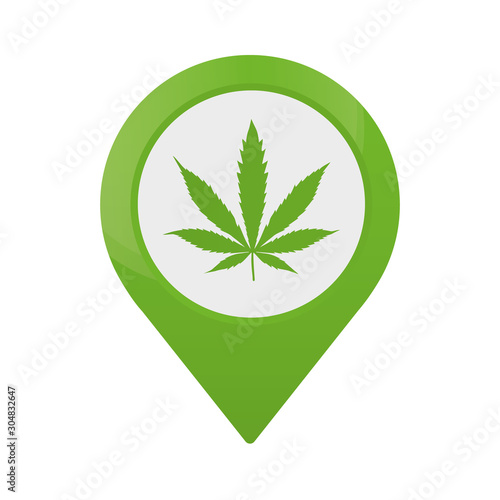 Marijuana store location icon. Map pointer. Cannabis, marijuana leaf. Weed pinpoint. Vector isolated illustration