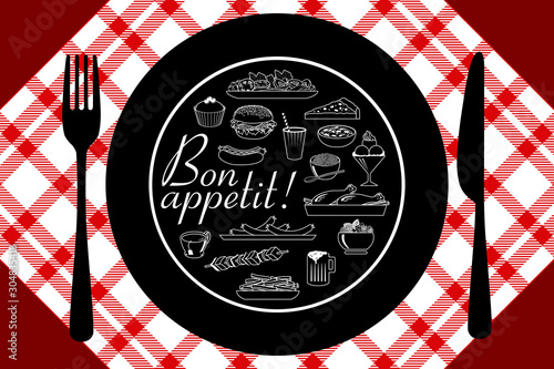 Affiche ou set de table pour présenter symboliquement le menu d’un bistro à la française.