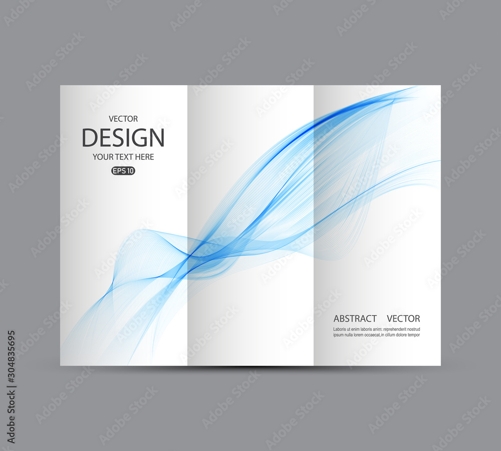 Fototapeta premium Vector background with blue wave. Booklet template of 3 pages
