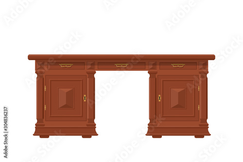 Antique furniture. Wooden desk isolated on white background