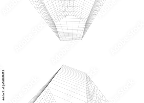 Modern architecture building 3d illustration