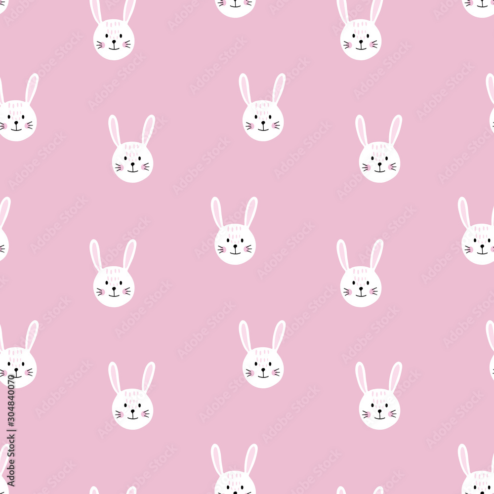 Cute seamless pattern with bunny faces. Background for kids with wild animals - rabbit. Vector illustration Cute seamless pattern with bunny faces. Background for kids with wild animals - rabbit. Vector illustration